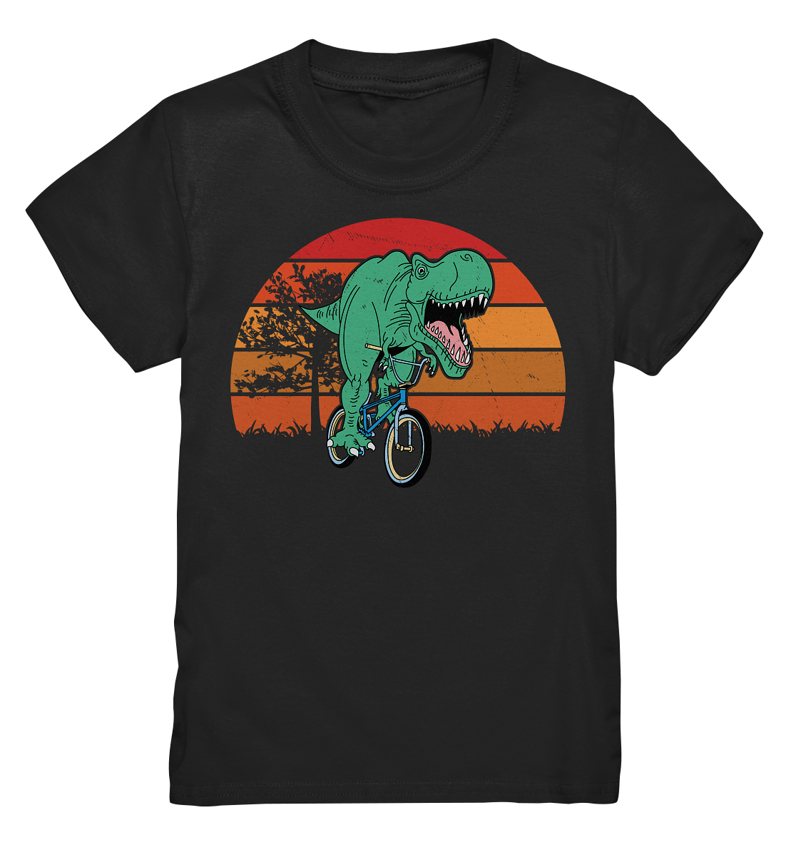 Tigerlino® - Wholesale Screen Printed T-Shirt - Kids - Trex bicycle retro dinosaur kids t-shirt0