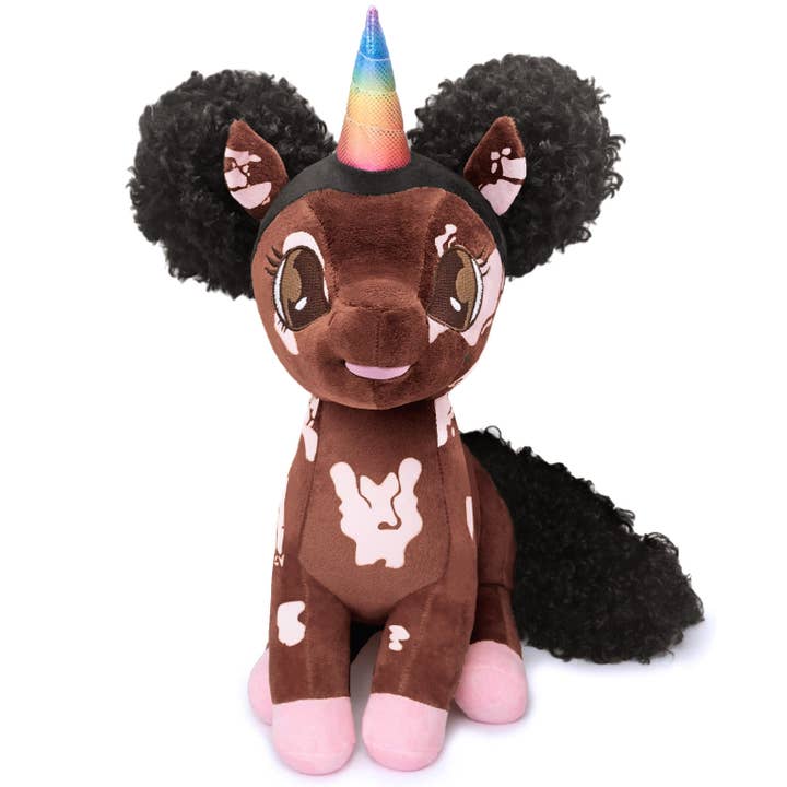 Tianca, Vitiligo Unicorn Plush Toy with Afro Puffs - 15 inch for wholesale by YOUnicorn Kidz