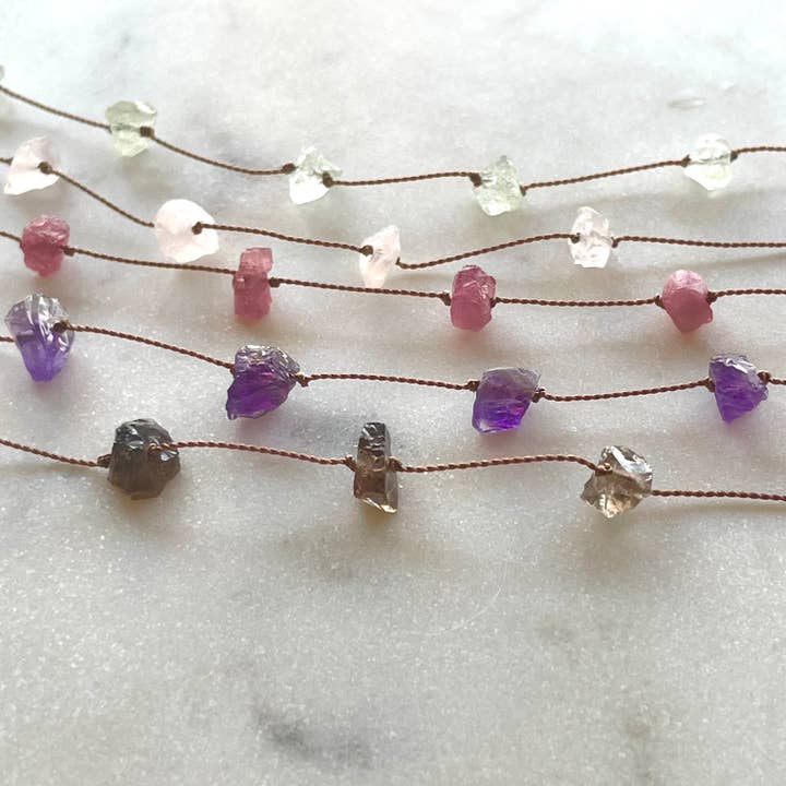 Soulsilk - Wholesale Pendant/Charm Necklace - Raw Smokey Quartz 5 Stone Necklace - Healing