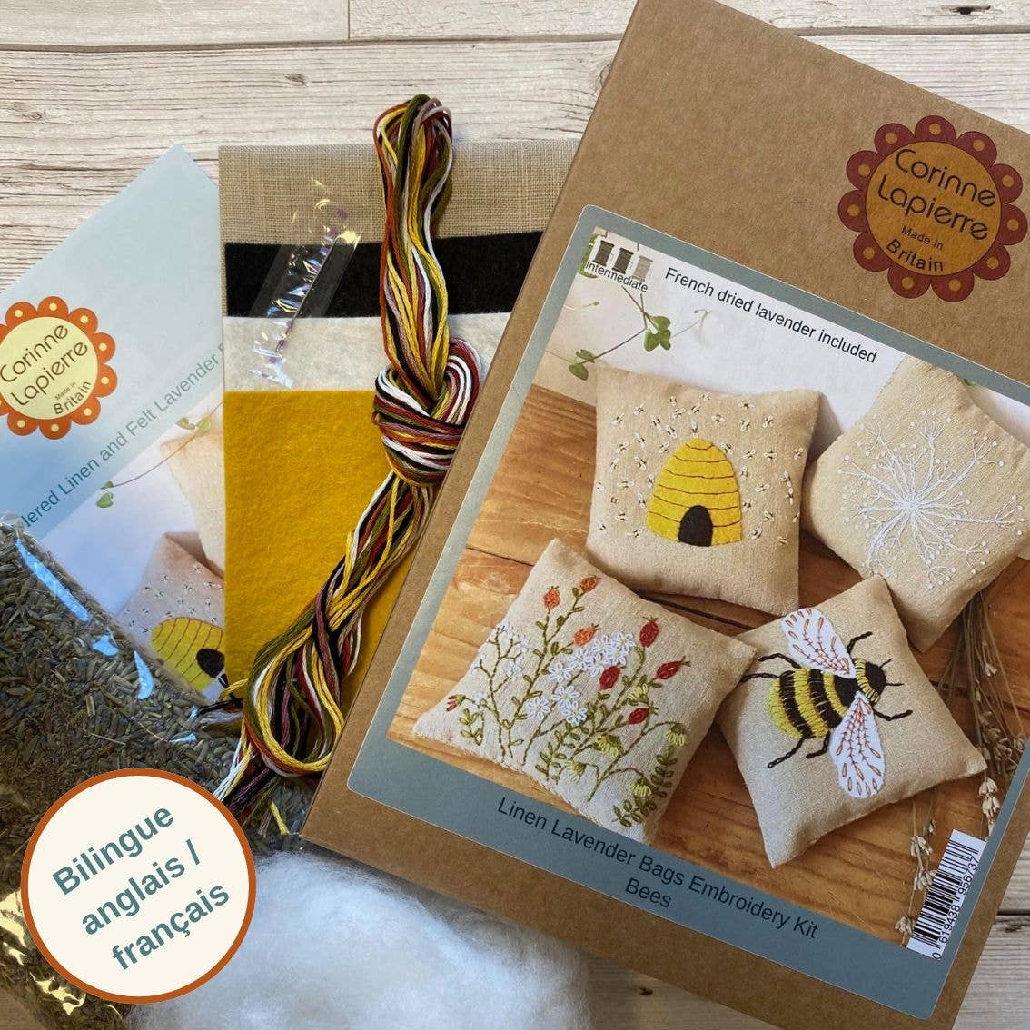 Corinne Lapierre Limited - Wholesale Craft Sewing Kit - Linen Lavender Bags Embroidery Kit - Bees7