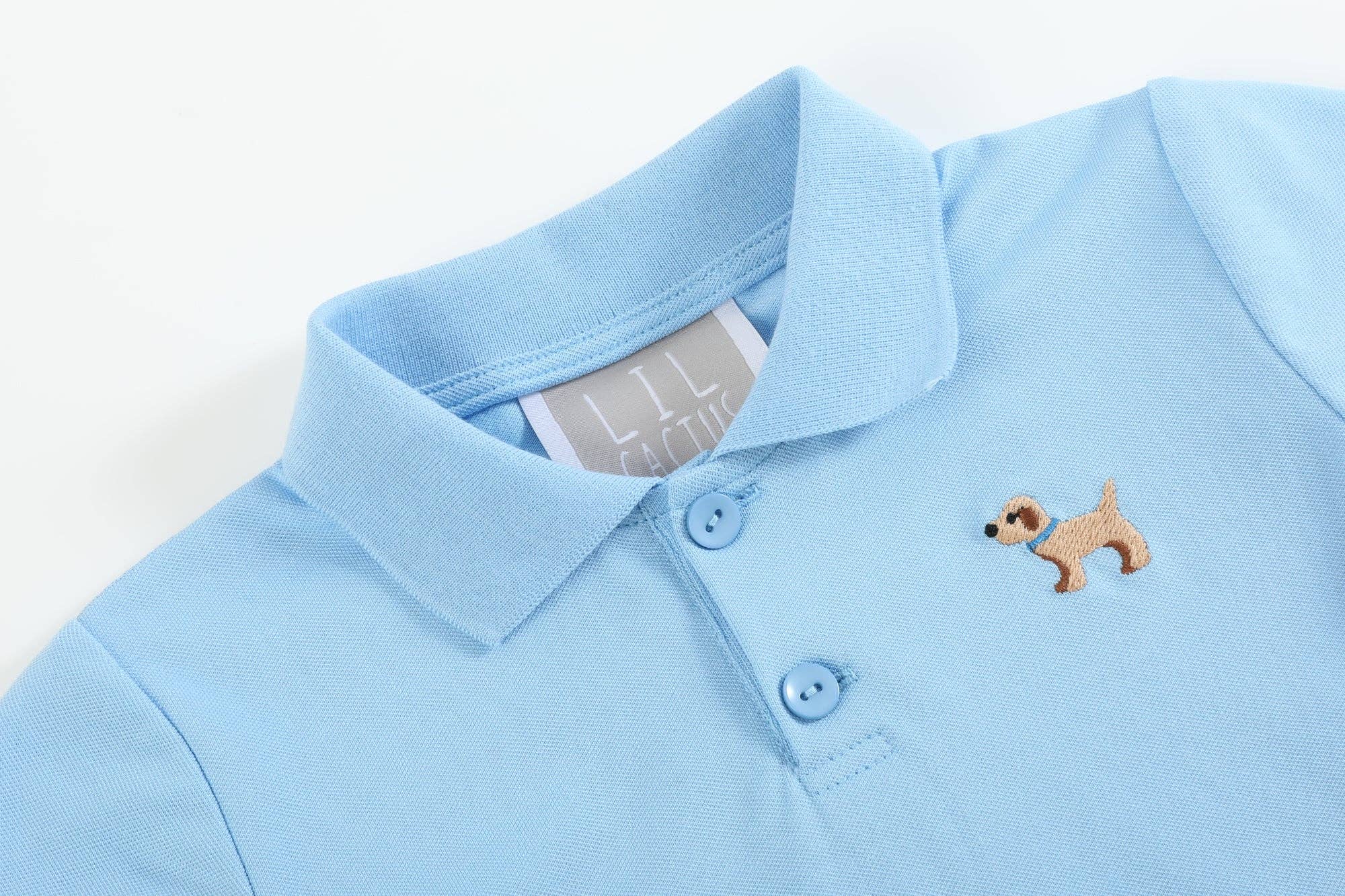 Lil Cactus - Vente T-shirt – enfant - Polo de golf bleu avec chiot brodé4