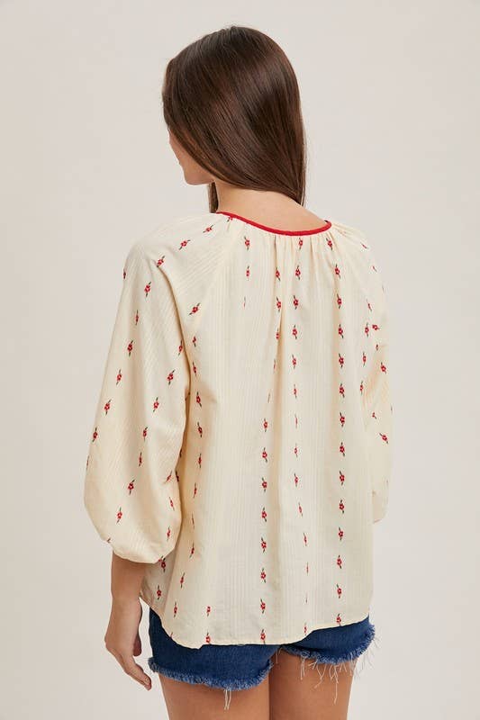 Vanilla Monkey - Vente Chemisier – femme - Blouse à cordon de serrage avec boutons et broderie florale2