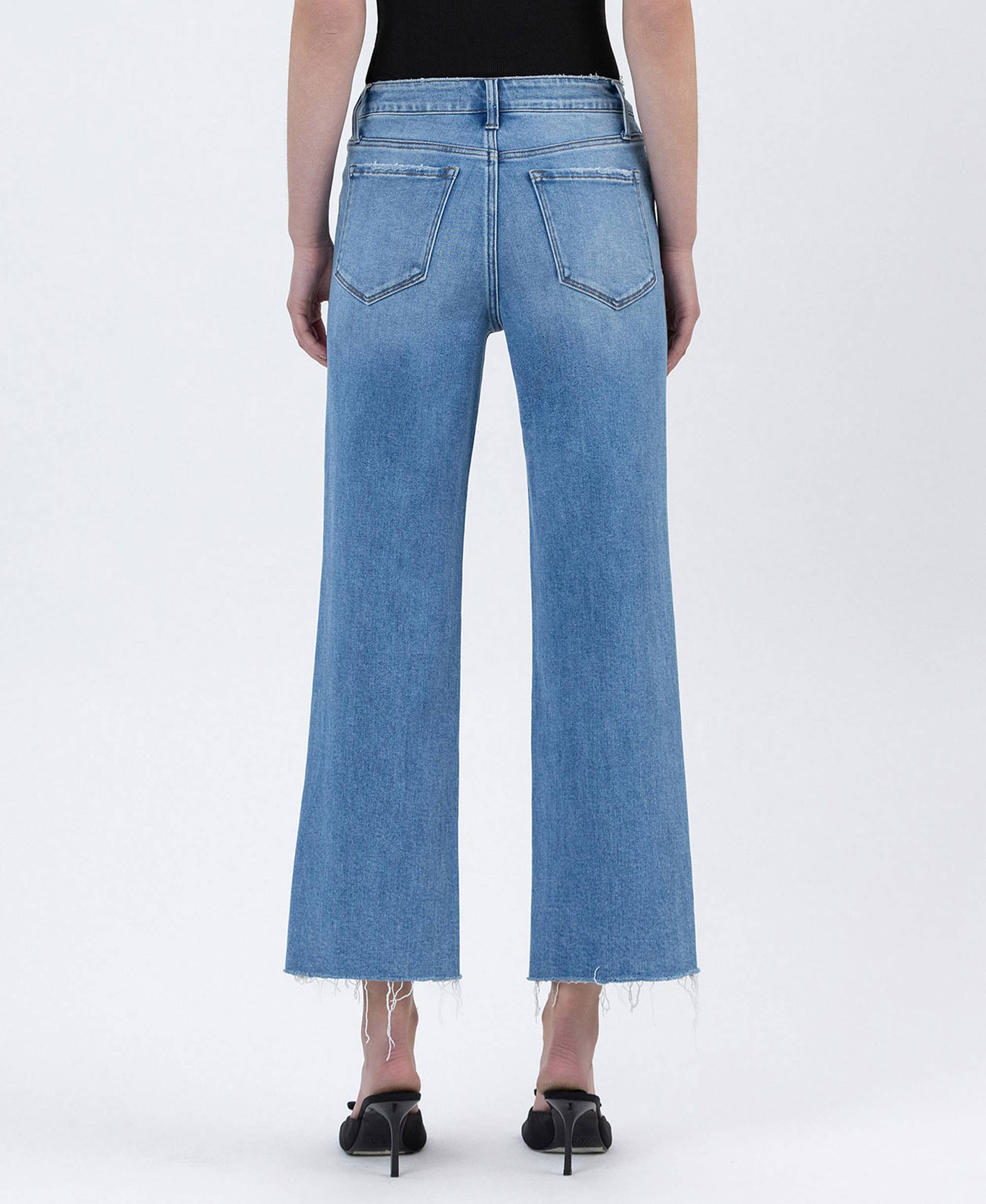 WELL BALANCED HIGH RISE RAW HEM CROP SLIM WIDE JEANS F6086 for wholesale on Faire1