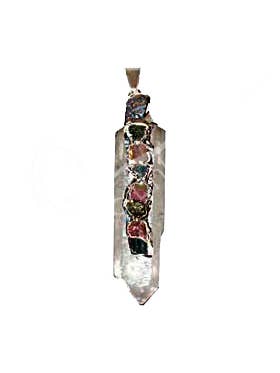 PENDENTIF - QUARTZ CRISTALLIN POINTU, NATUREL AVEC TOURMALINES 2" pour la vente par Oceanic Linkways Inc