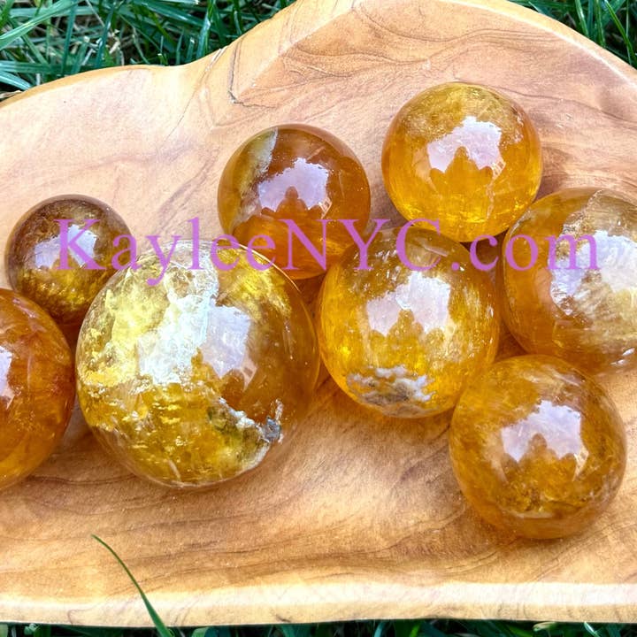 KayleeNYC - Wholesale Spiritual Stone/Crystal - 2 lbs Natural Yellow Fluorite w Mica Spheres Crystal Ball