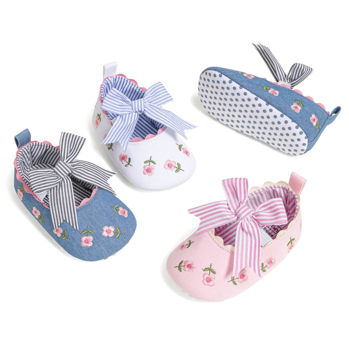 Kids Charm Online - Wholesale Crib Shoes - Baby - Embroidered girls baby shoes with front bow.5