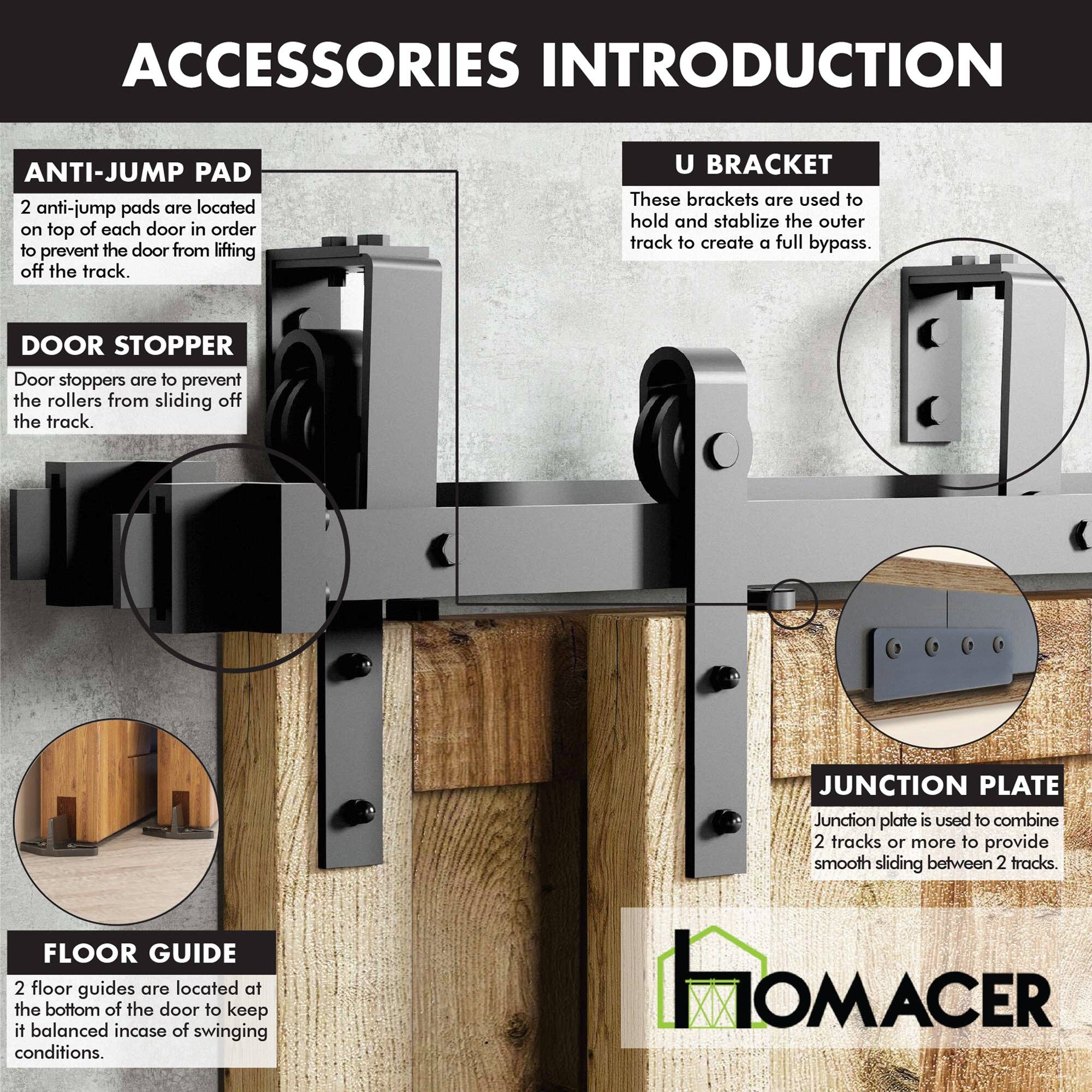 Homacer INC - Wholesale Knob/Pull - Double Track U-Shape Bypass Sliding Barn Door Hardware Kit - Classic Design Roller5