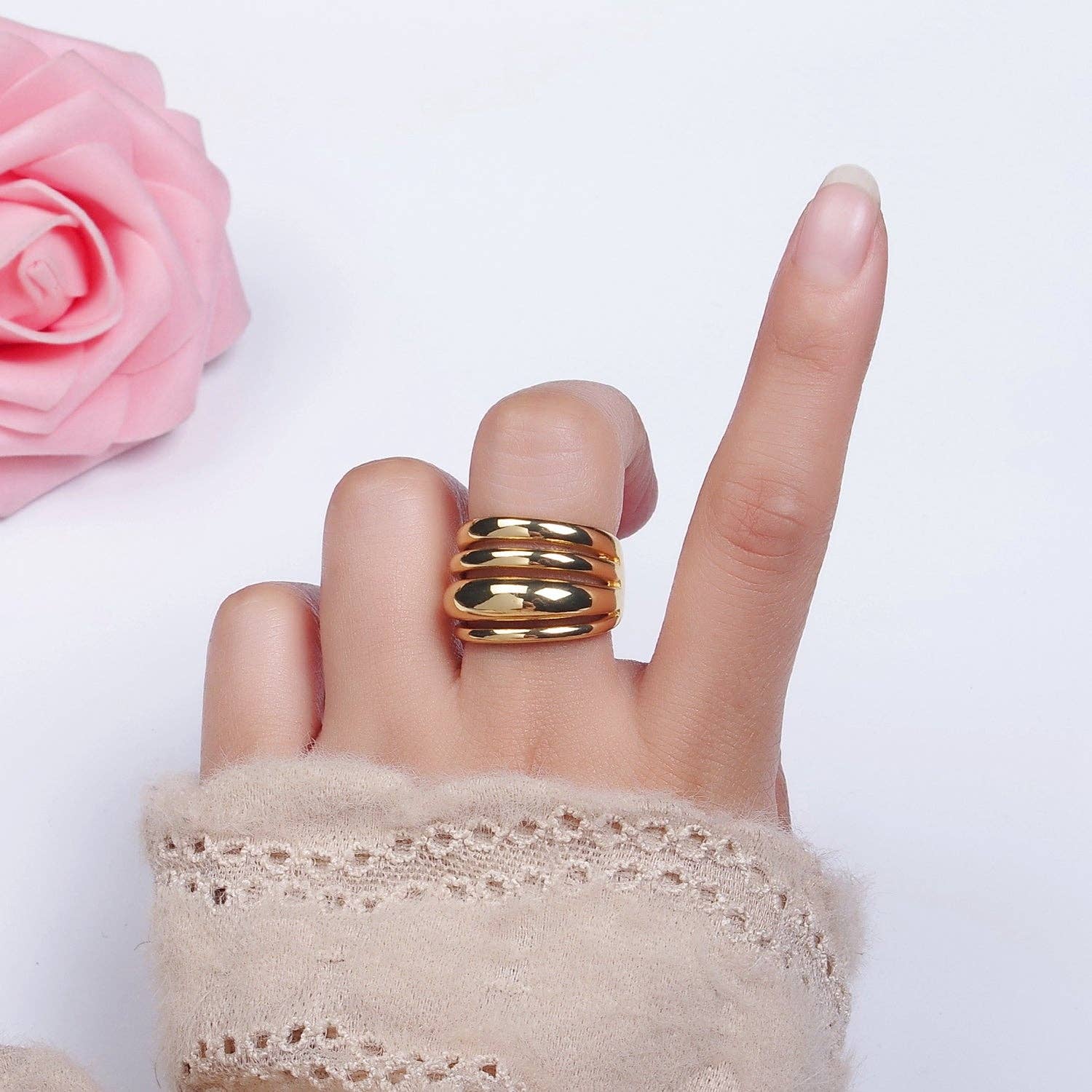 Aim Eternal - Wholesale Band/Stacked Ring - 14K GoldFilled Chubby Dome Multiple Band Statement Ring O5734