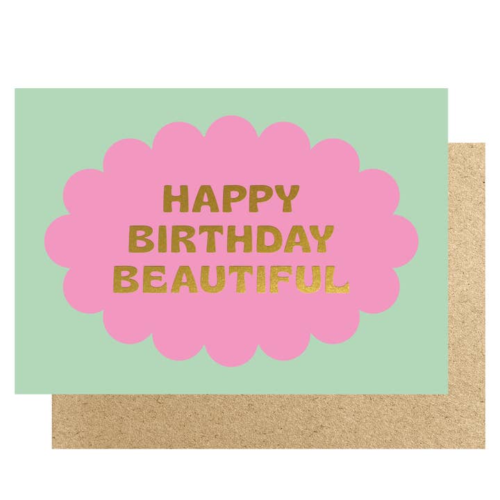 Happy Birthday Beautiful oval scallop card for wholesale by Lucky Ink