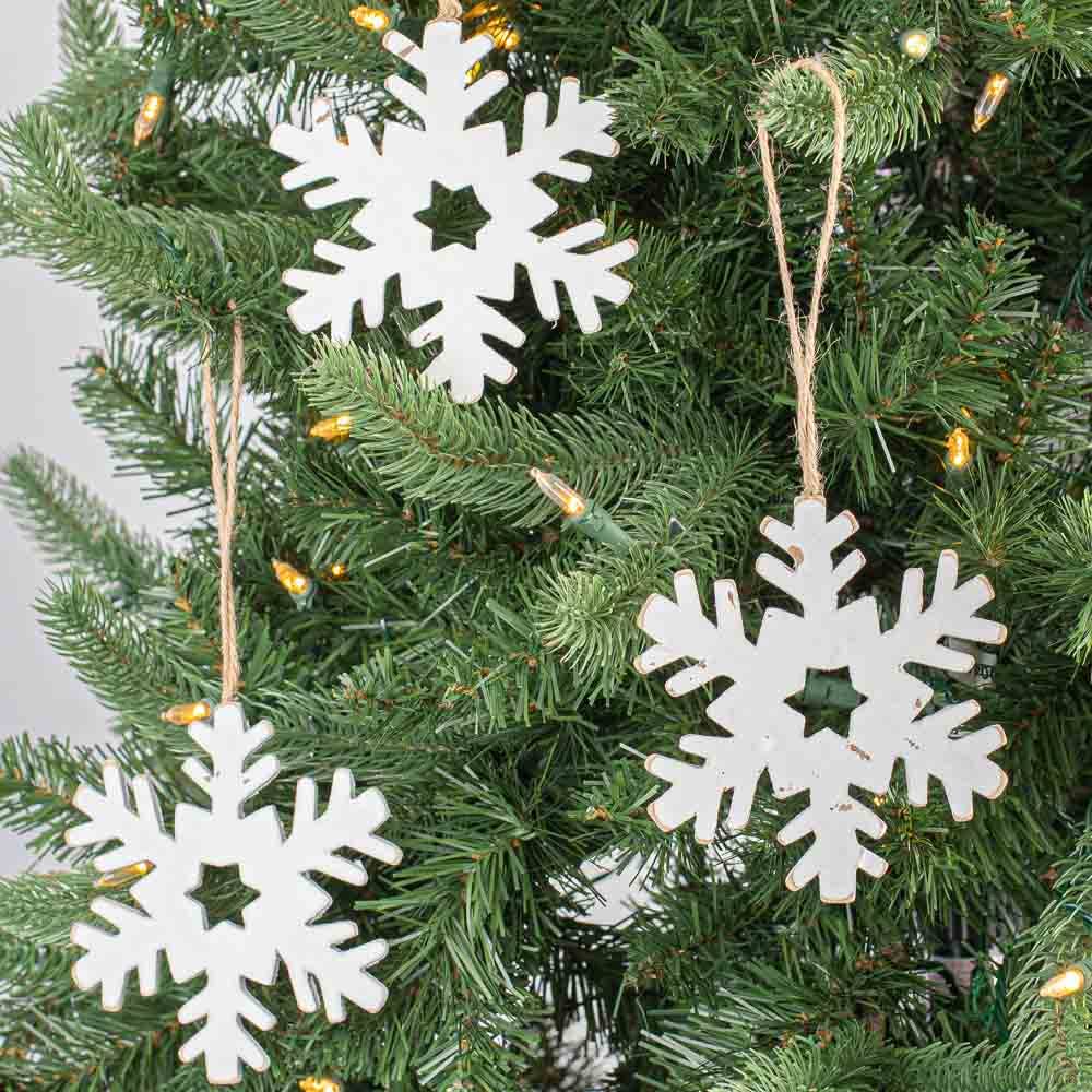 Factory Direct Craft – Conjunto de ornamentos por atacado – Enfeite de Natal Floco de Neve Rústico Branco de 4"2