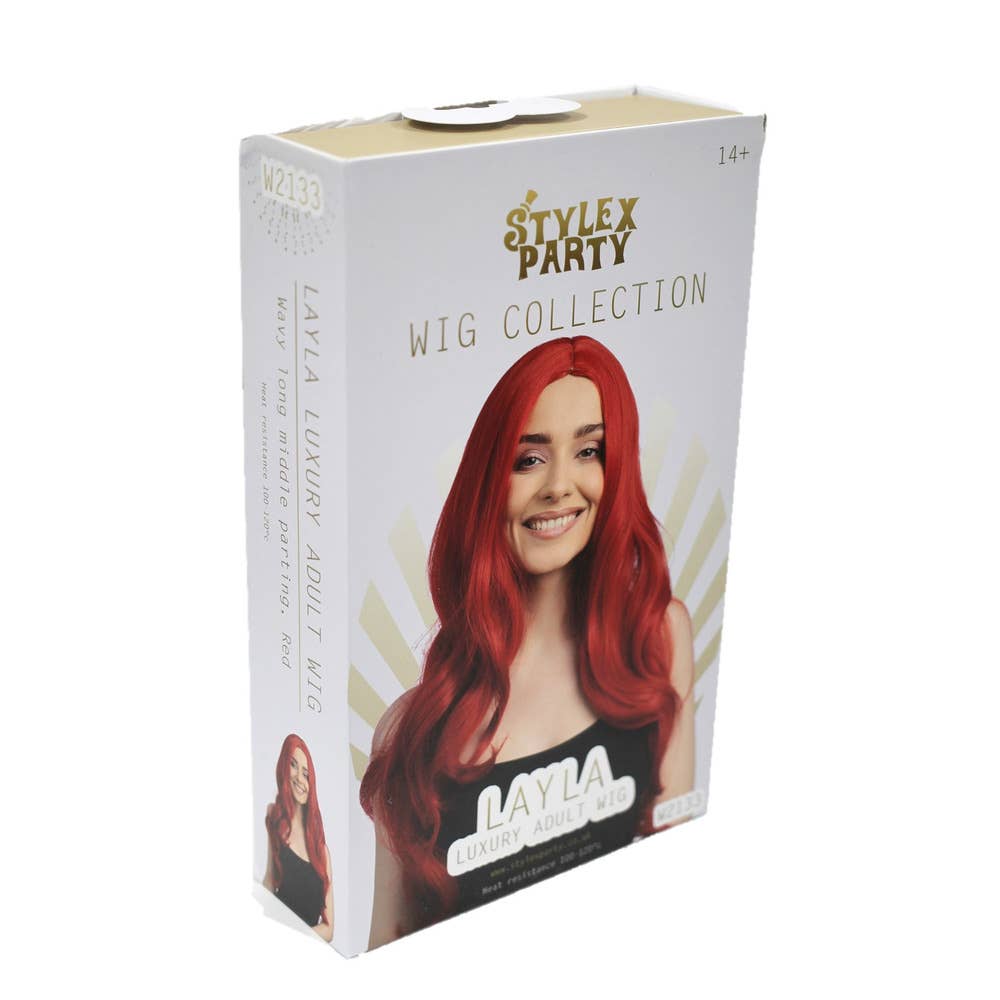 Stylex Party – Engroshandel Hårforlængelse – Rød lang bølget paryk varmebestandig krøllet tyk2
