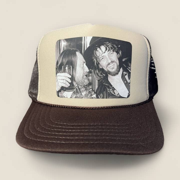 Waylon and Willie Trucker Hat | Khaki/Brown for wholesale by Happi Style