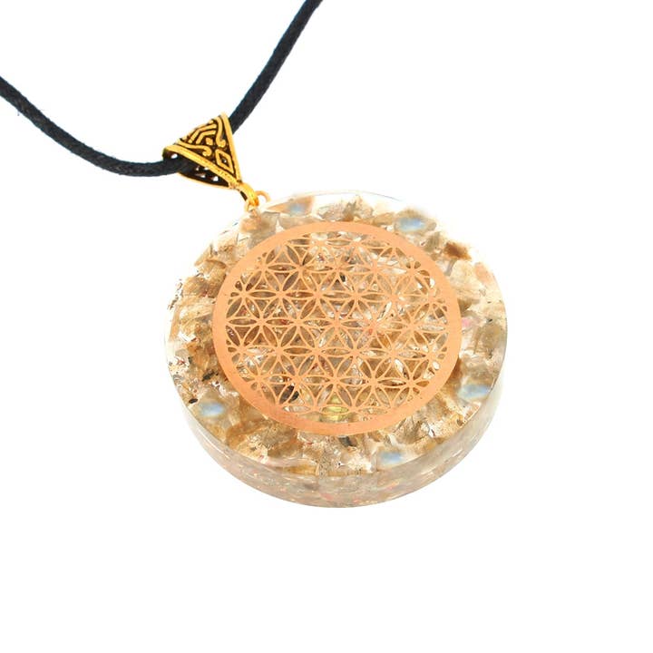 Labradorite Orgonite Flower of Life pendants 4 cm for wholesale by Artisans de Madagascar