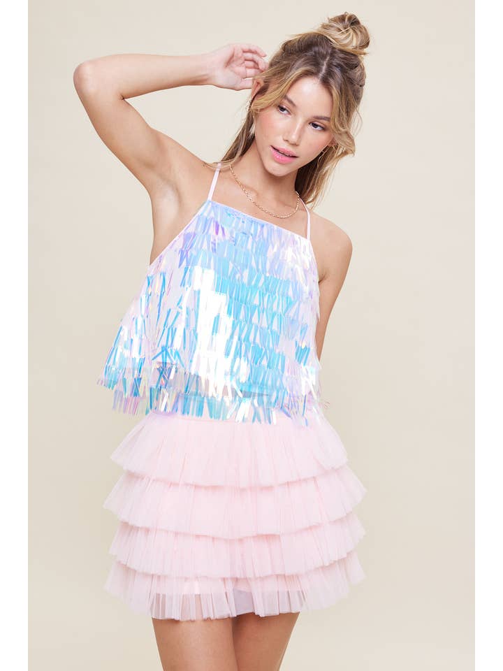 idem ditto - Vente Caraco – femme - CAMISOLE À SEQUINS TEXTURÉS ÉTINCELANTS AVEC DOS CROISÉ12