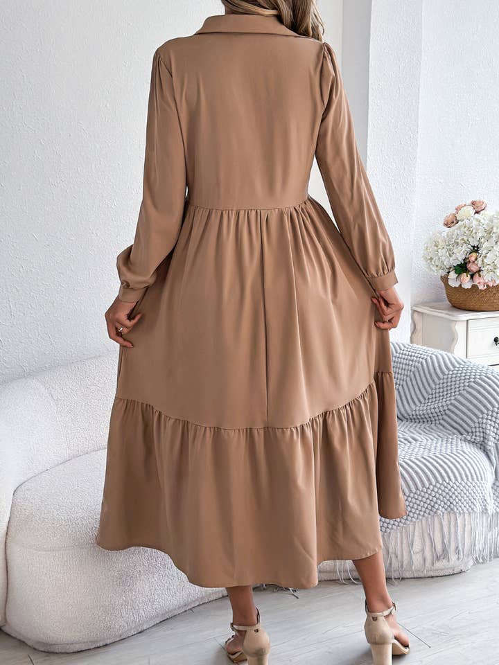 Wholesalesir - Vente Robe – femme - Robe décontractée à col rabattu et manches longues5
