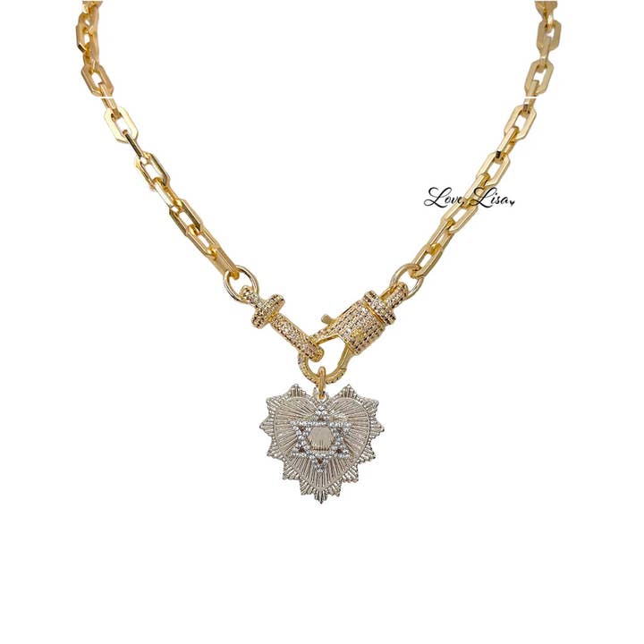 Love, Lisa - Wholesale Individual Charm/Pendant - Cubic Zirconia Jewish Star of David Heart Pendant Charm