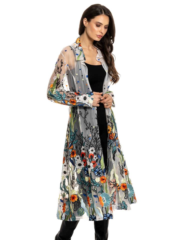 Adore - Wholesale Kimono - Women's - T417WT - Long Floral Embroidered Duster