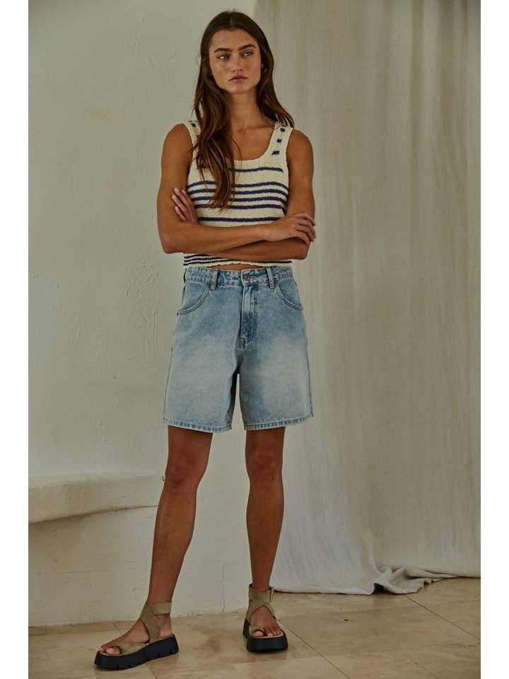By Together - Wholesale Tank Top - Women's - W1858 | Knit Sweater Cotton Striped Round Neck Tank Top