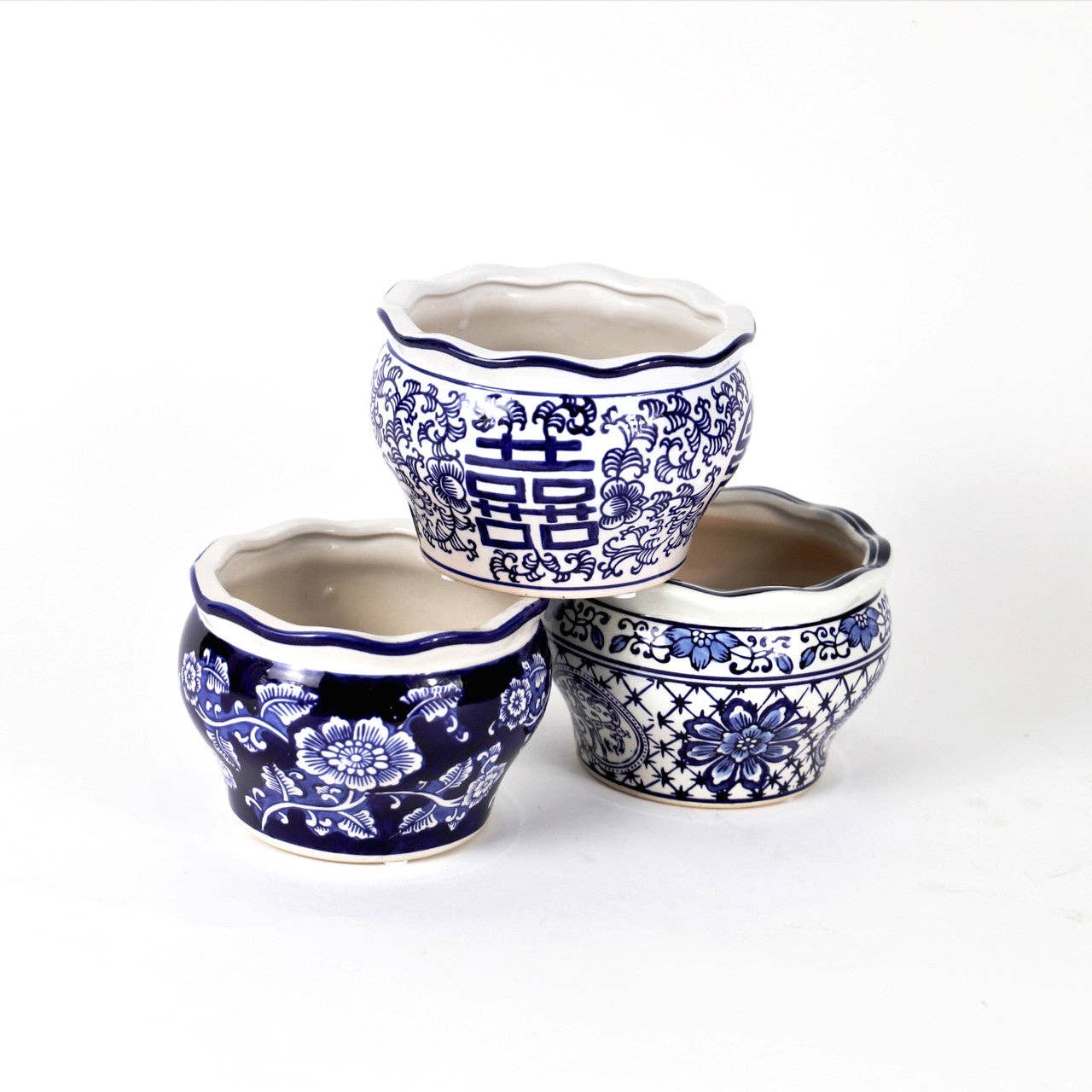 Euro Ceramica Home | ClayBarn - Wholesale Plant Pot - Blue and White Terrace Garden Planters Set Assorted Designs2