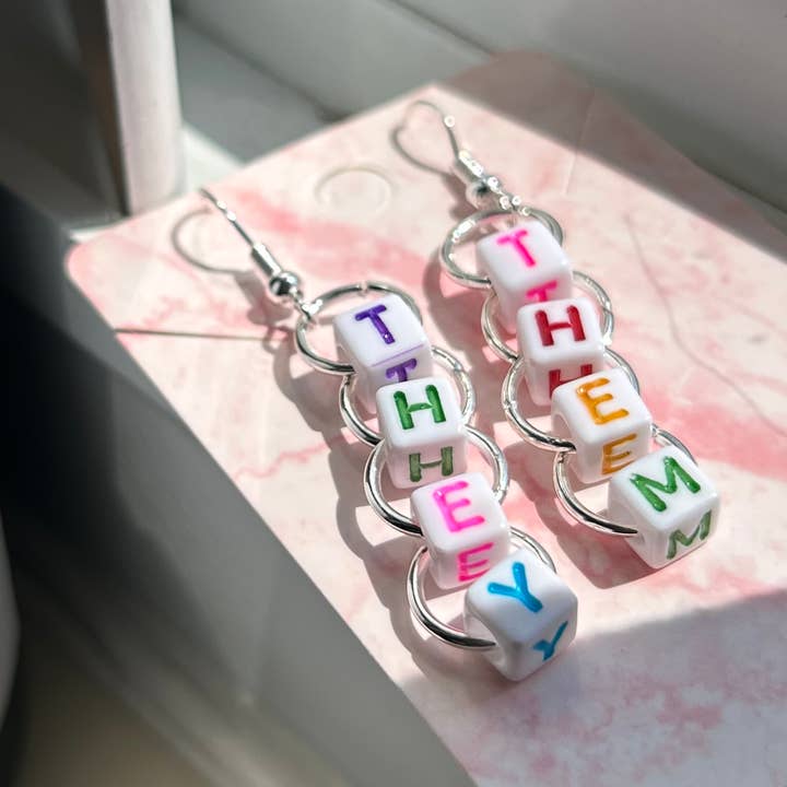 Pronoun Chain Earrings for wholesale by Cottage Lvl Chaos