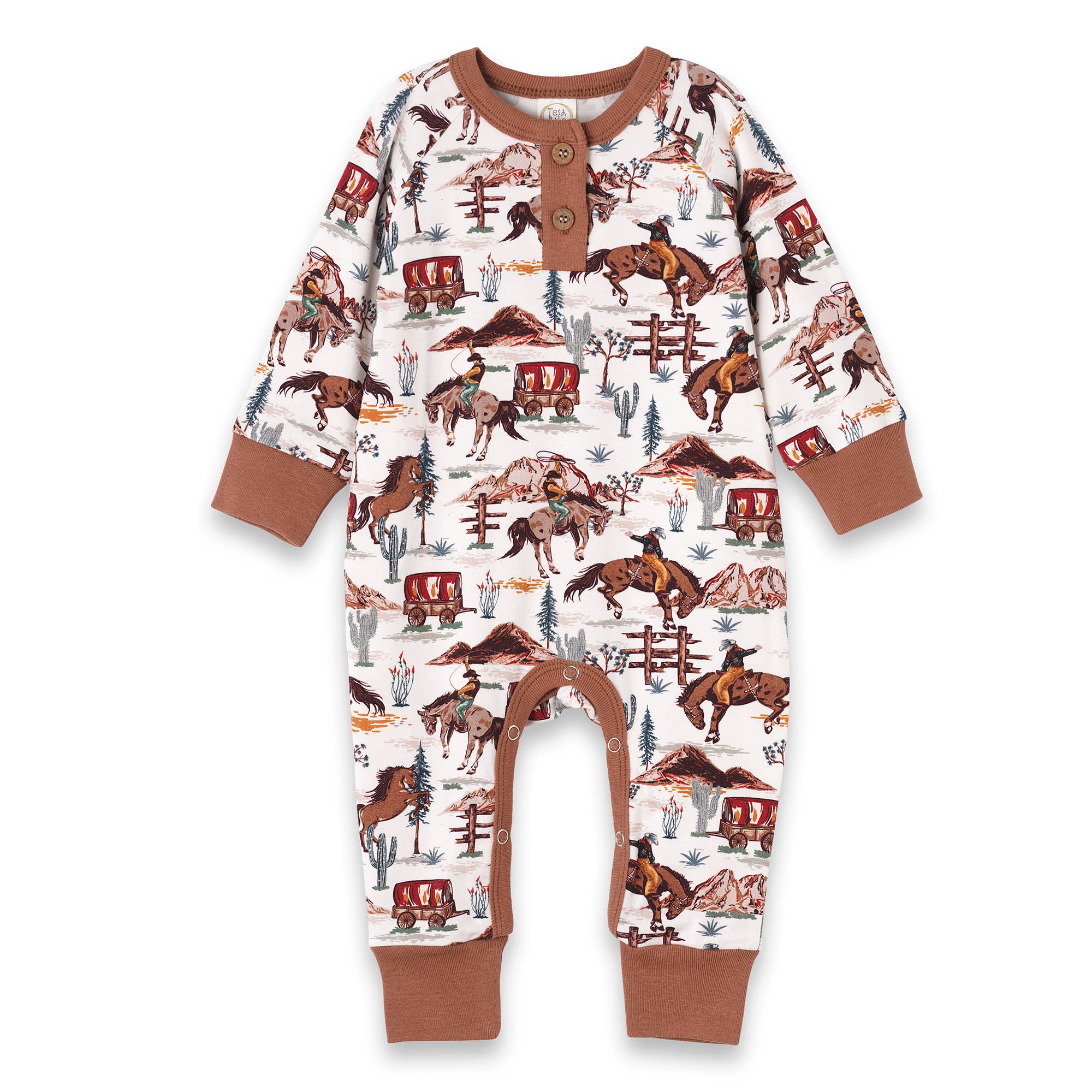 Tesa Babe - Wholesale Jumpsuit - Baby - Cowboy Henley Baby Romper – Bamboo Western Spirit0