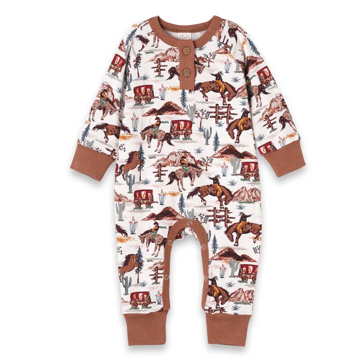 Tesa Babe - Wholesale Jumpsuit - Baby - Cowboy Henley Baby Romper – Bamboo Western Spirit
