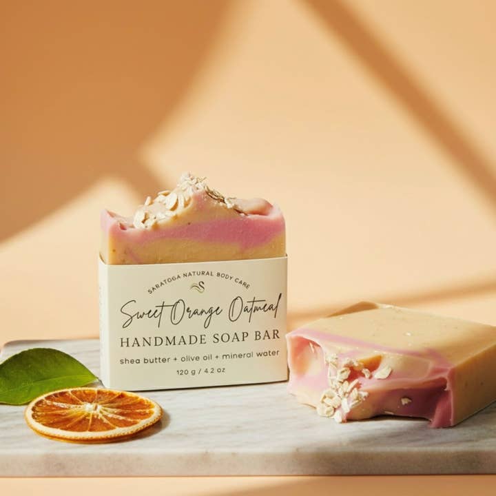 Sweet Orange Oatmeal Handmade Soap Bar VEGAN COLD PROCESS for wholesale by SARATOGA NATURAL BODY CARE LLC