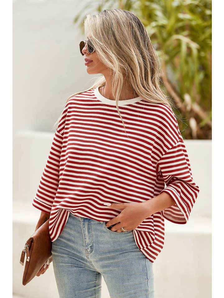 Little Daisy Closet - Wholesale T-Shirt - Women's - LDC Casual Shift Striped Round Neck T-Shirts