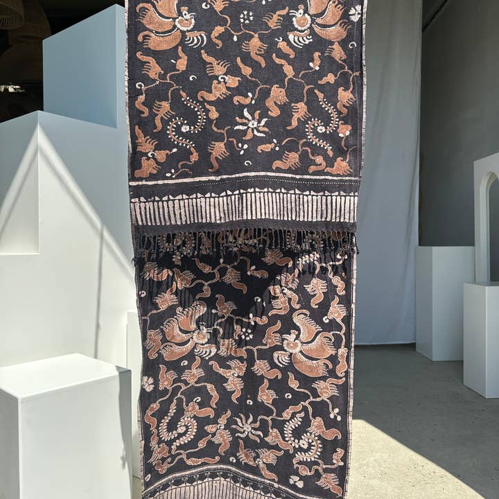 Office Objets - Wholesale Coverlet - Black and brown printed batik, Indonesian ceremonial fabric 185x5041