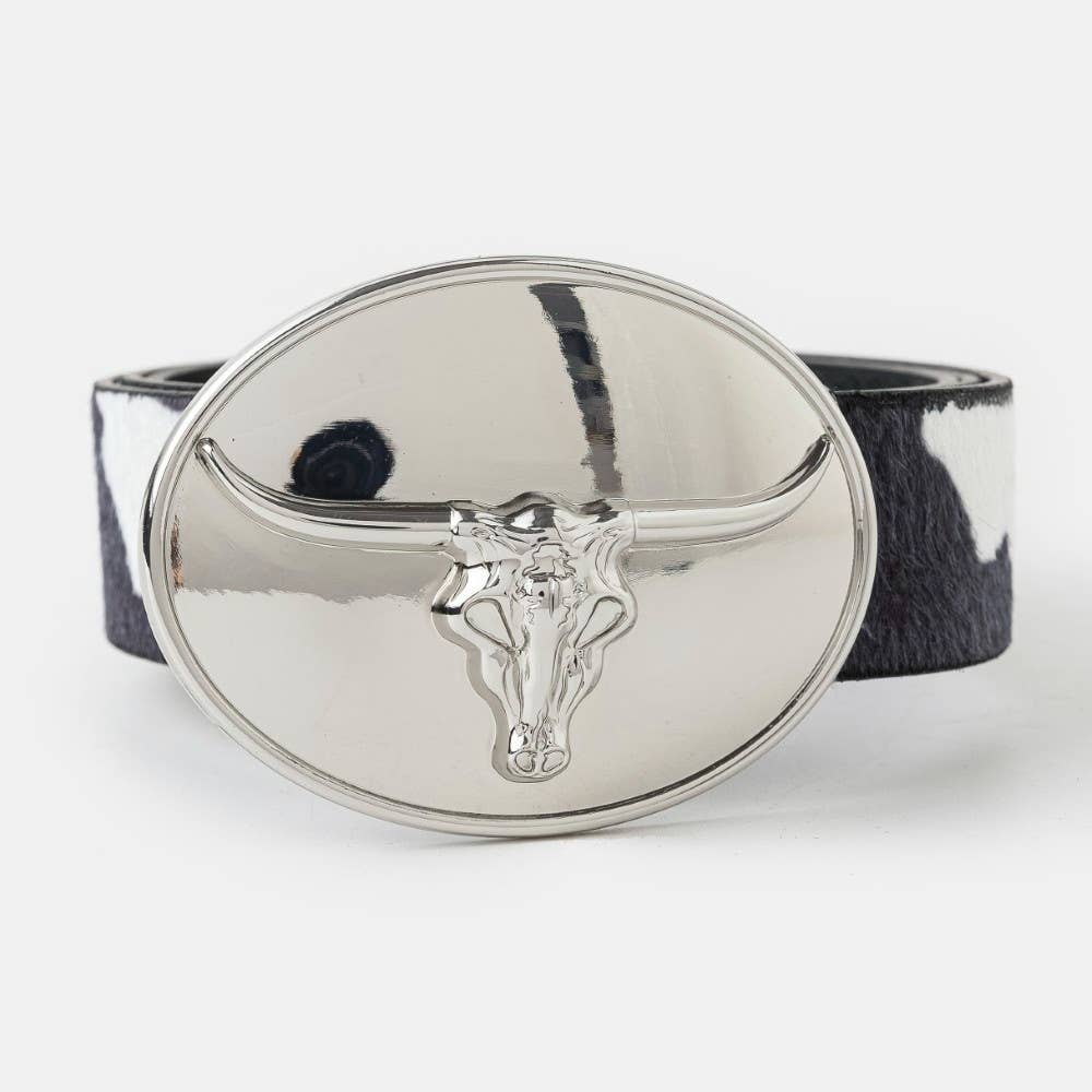 Collections by Fame Accessories - Wholesale Belt - Women's - Glossy Longhorn Buckle Western Vegan Leather Belt4