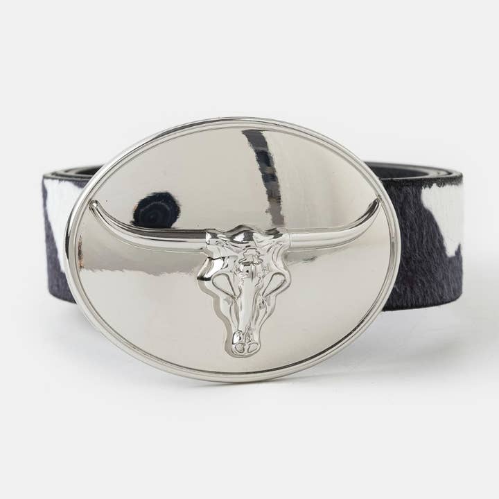 Collections by Fame Accessories - Wholesale Belt - Women's - Glossy Longhorn Buckle Western Vegan Leather Belt4