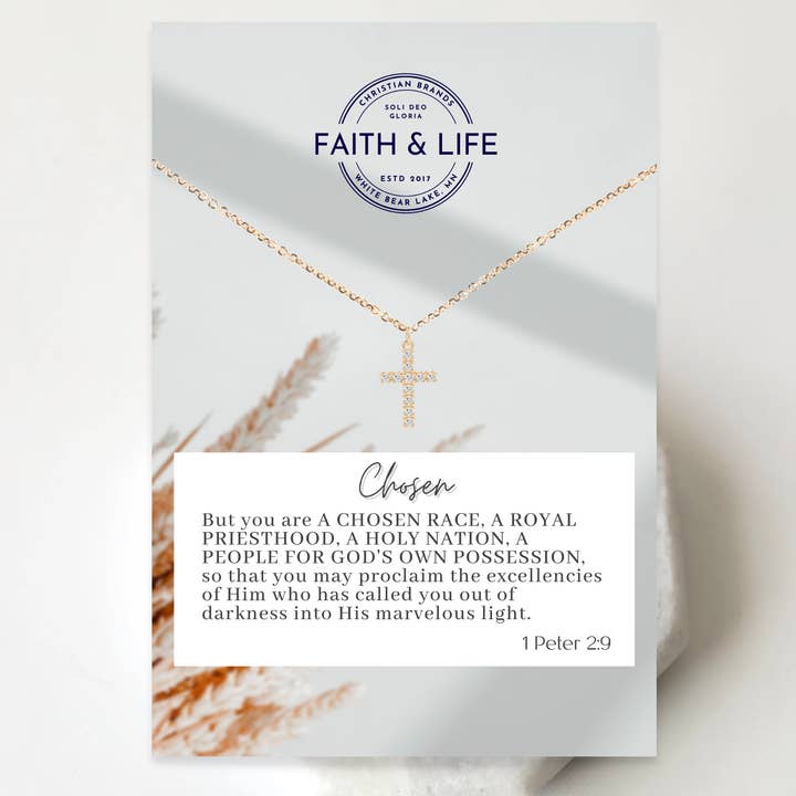 Dainty Cubic Zirconia 18k Gold Inspirational Cross Necklace for wholesale by Faith & Life Christian Brands