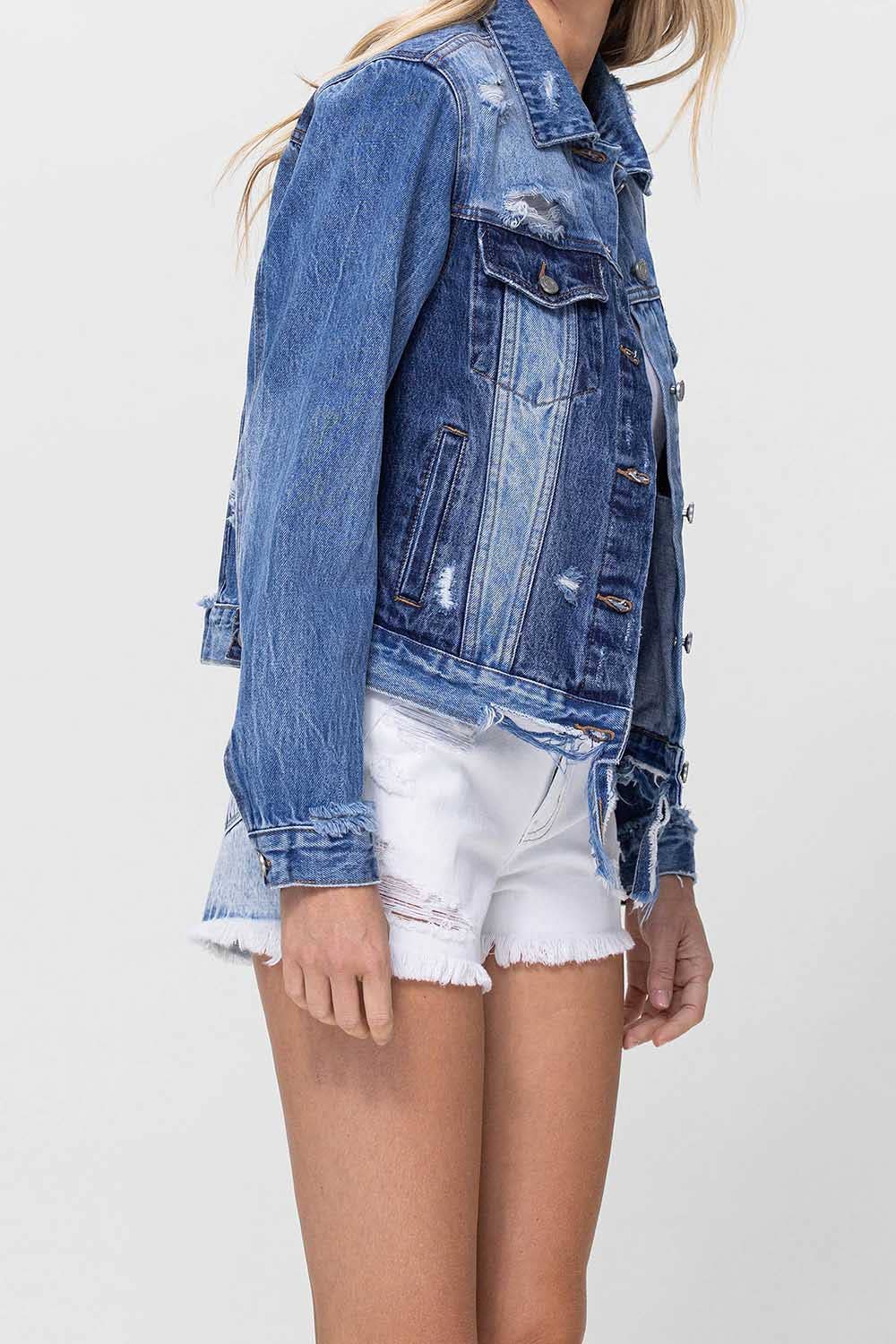 Lycklig KLASSISK JEANSJACKA V2745J MED KONTRASTERANDE KONTRAST för wholesale på Faire10