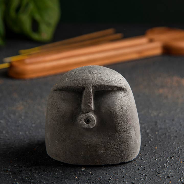 Troy Touch – wholesale Incense holder – Stone Face Incense Stick Holder GRANDE Stone Head2