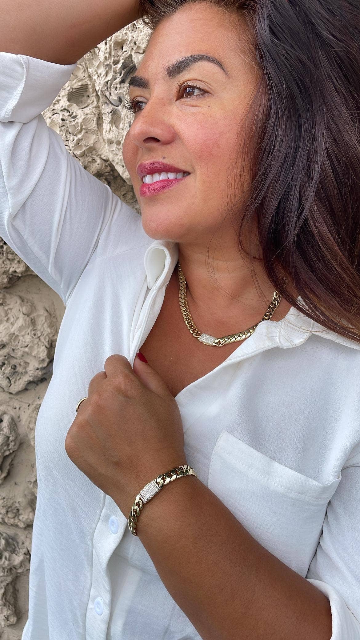 Milie - Vendita all'ingrosso Parure di gioielli - Collegamento Monaco in GF 14k con Chiusura Decorata con Pavé di Cz6