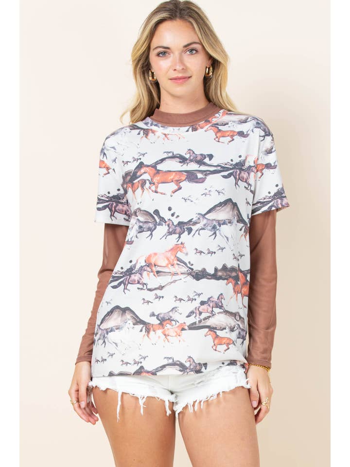 Mocha AV1230-GEMMA SOLID SEMI SHEER LONG SLEEVE MESH TOP for wholesale on Faire7