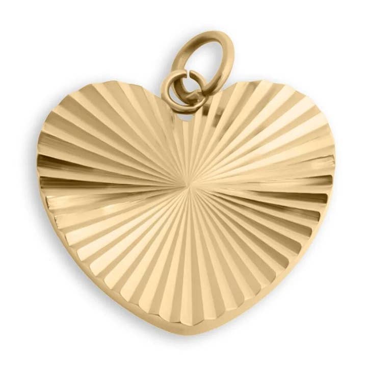 18K Gold PVD Stainless Steel Sunburst Heart Charm for wholesale by WJW