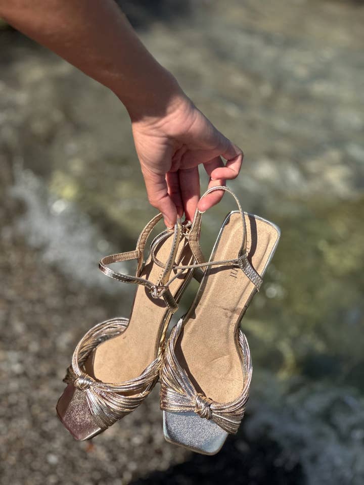 GOLDEN Gold knot heel sandal for wholesale on Faire