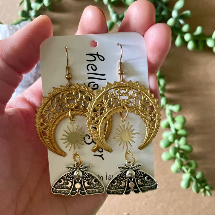 Arctia Caja Celestial Earrings // Handmade in USA for wholesale by Hello Stranger