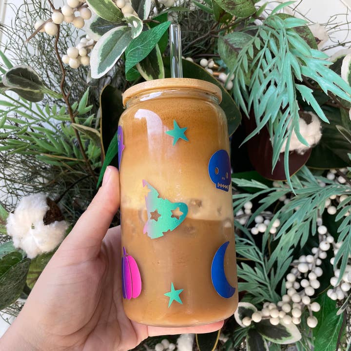 Halloween Pattern Glass Beer Can - 16 oz Iced or Hot Cup for wholesale by Mickee Mariee