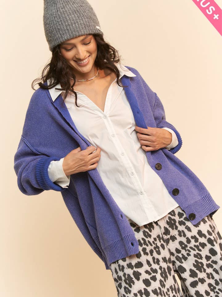 Davi & Dani - Wholesale Cardigan - Women's - PLUS SHAWL COLLAR BUTTON FRONT KNIT CARDIGAN