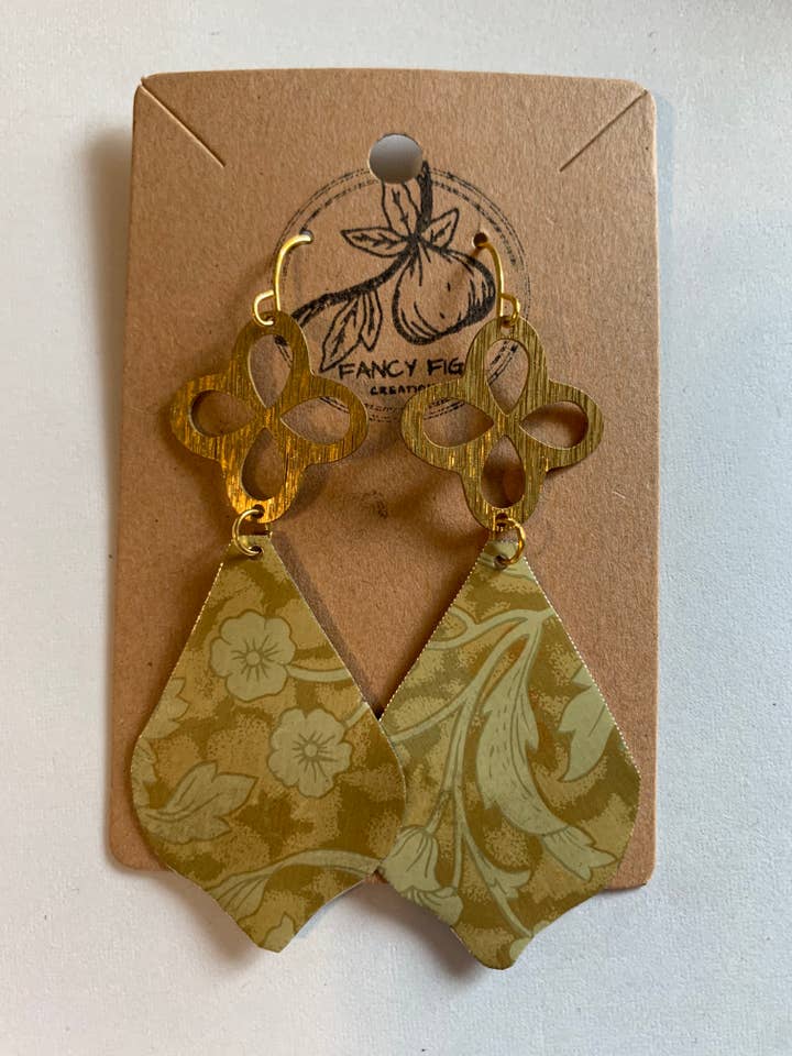 Yellow Floral Tin Earrings for wholesale by Fancy Fig Creations