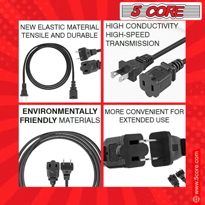 K Cube Inc - Wholesale Speakers - 5Core AC Power Cord 10Ft Male Female 2 Prong Extension Cords2