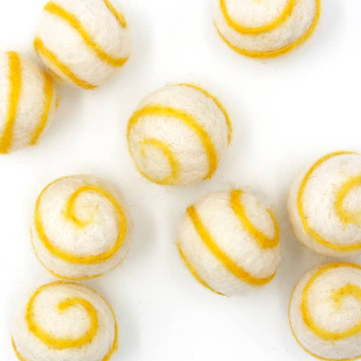 The Felt Pod – wholesale Decorative tabletop object – Felt 2.5 CM Dots Swirls Pack of 10 Balls - Canary Yellow2