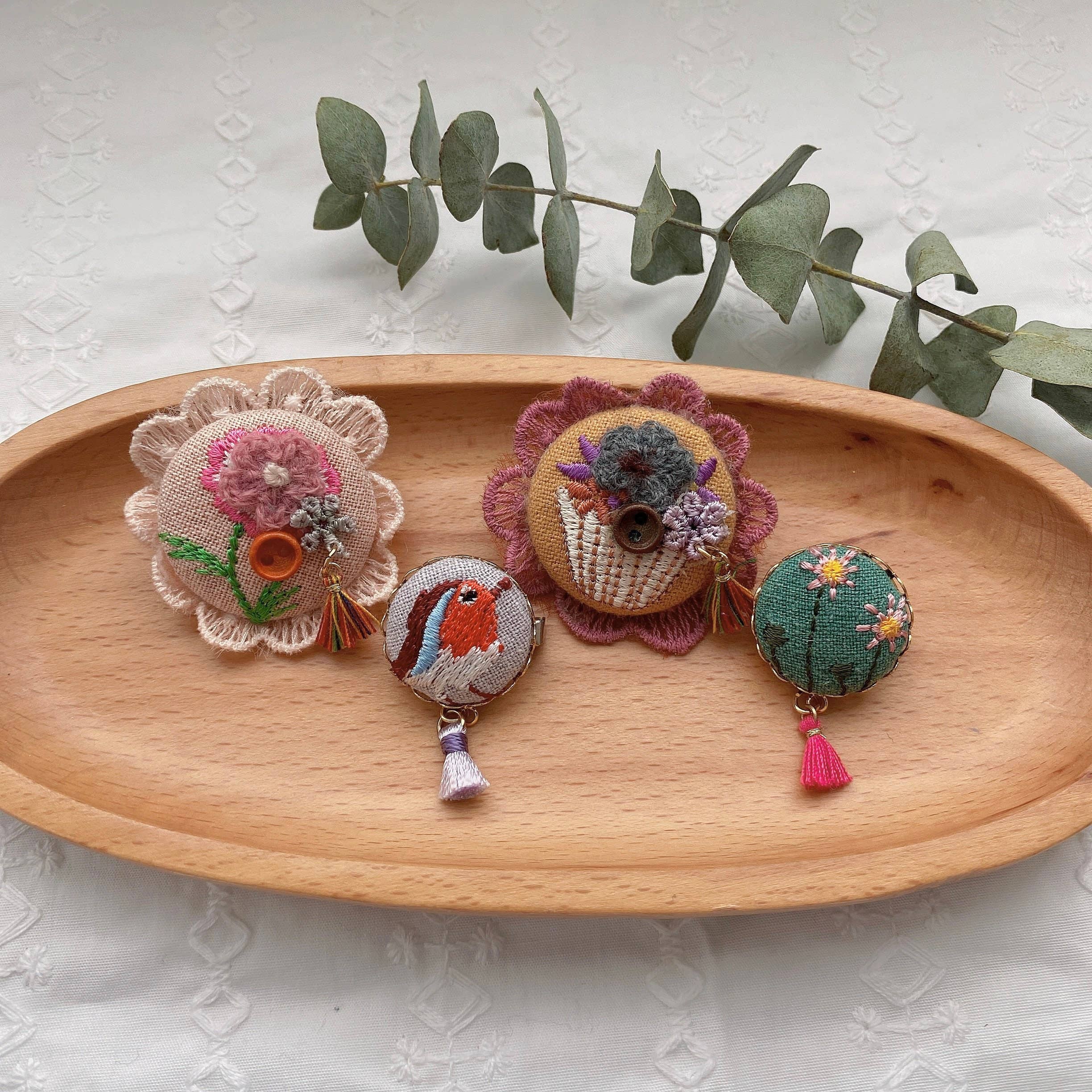 Giggle with Love – wholesale Brooch – Embroidery Brooch Pin| Handmade Flower Embroidered Pin|floral Jacket Brooch Pin| Small Floral Scarf Pin| Tote Pins |birds Brooch Pins