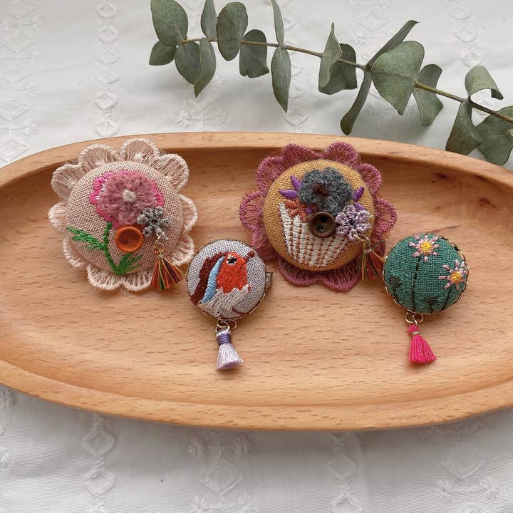 Embroidery Brooch Pin| Handmade Flower Embroidered Pin|floral Jacket Brooch Pin| Small Floral Scarf Pin| Tote Pins |birds Brooch Pins for wholesale by Giggle with Love