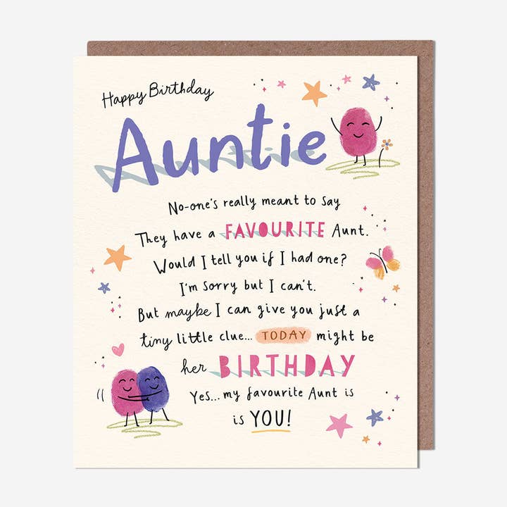 My Favourite Auntie Birthday Card for wholesale by Pigment Productions Ltd