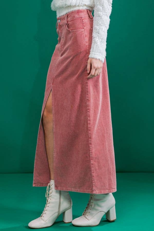 FLYING TOMATO - Wholesale Skirt - Women's - A washed corduroy midi skirt - IK75666