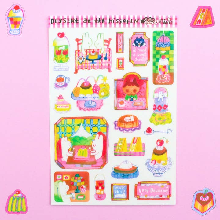 « Dessert au Kissaten » Feuille d'autocollants Washi A6 pour la vente par Odd Rabbits
