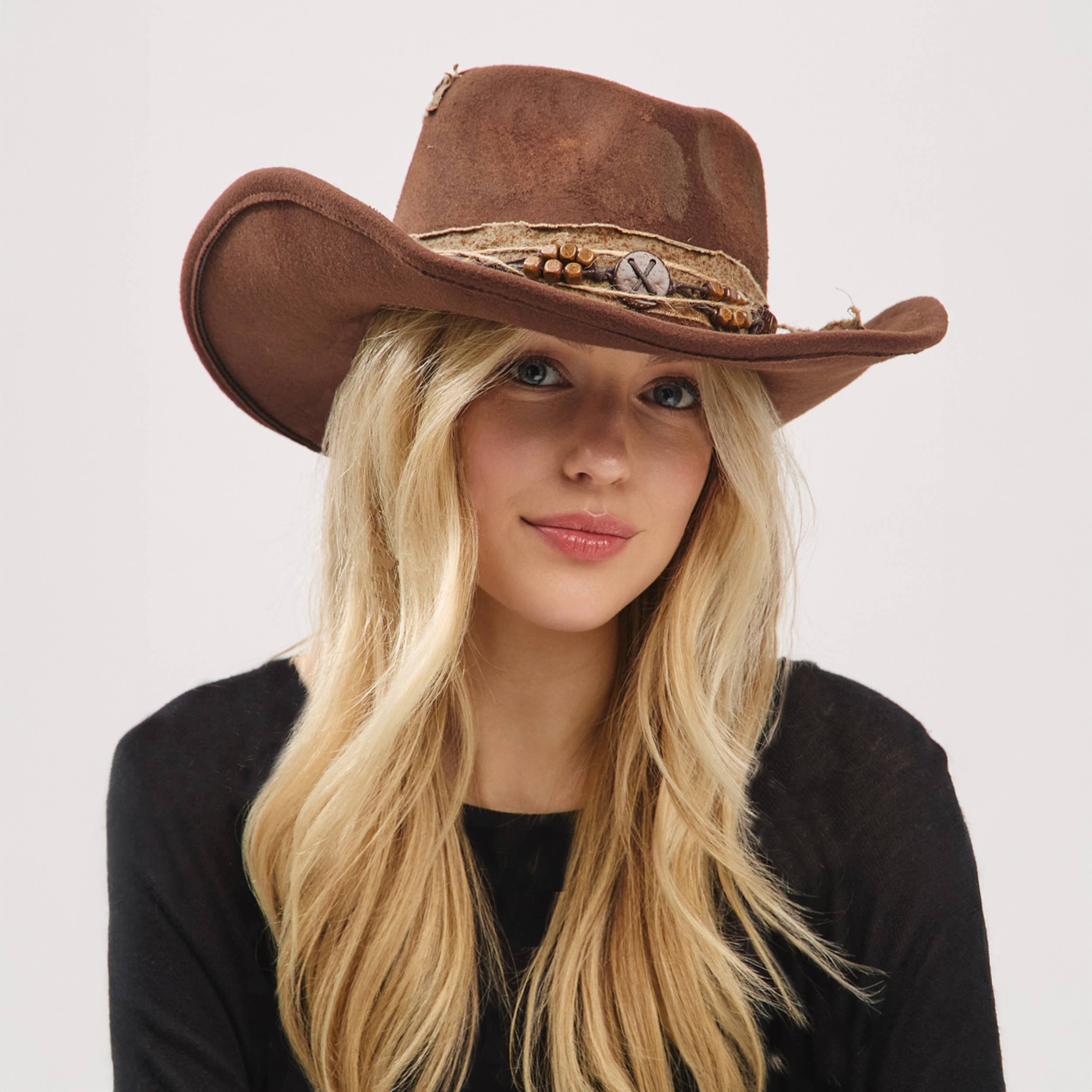 Hana - Wholesale Cowboy Hat - Women's - Rustic Cowgirl with Feather Fedora Hat9